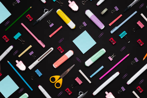 istock Back to school concept. Top horizontal view copyspace.Zoom educational background. Pen, Pencil, Pencils, Eraser, Paper Clip, School Supplies. 1265611855