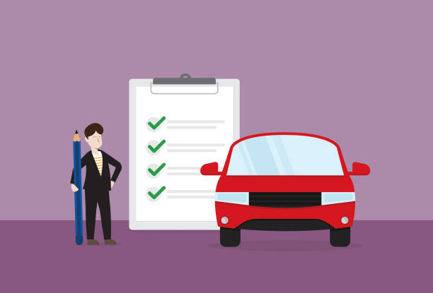 бизнесмен проверяет автомобиль - car loan finance symbol stock illustrations