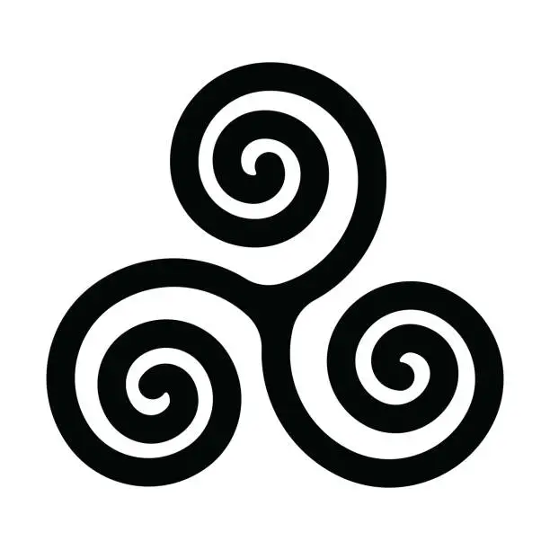 Vector illustration of Triskelion or triskele symbol. Triple spiral - celtic sign. Simple flat black vector illustration