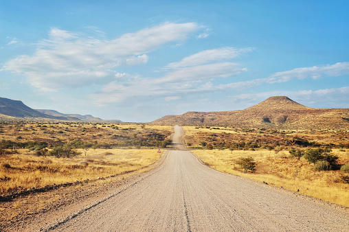 Slippery gravel road road in remote Damaraland,Namibia.