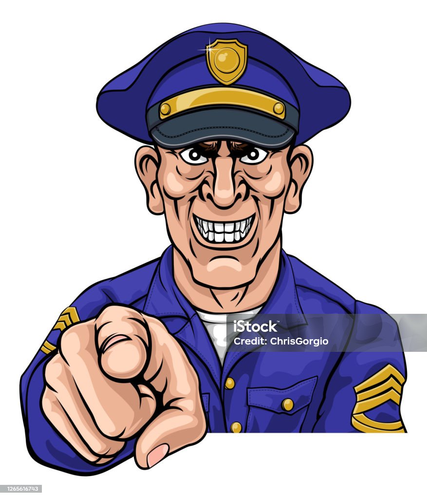 Policeman Mean Police Officer Ponting Cartoon Stock Illustration - Download  Image Now - Police Force, Poster, Anger - iStock