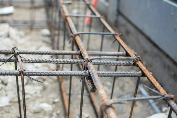 istock Steel tie of ground beam waiting for concrete work 1265620636