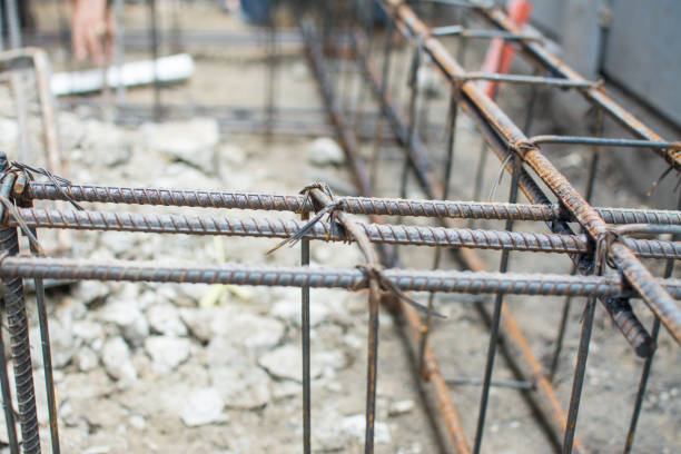 istock Steel tie of ground beam waiting for concrete work 1265620864