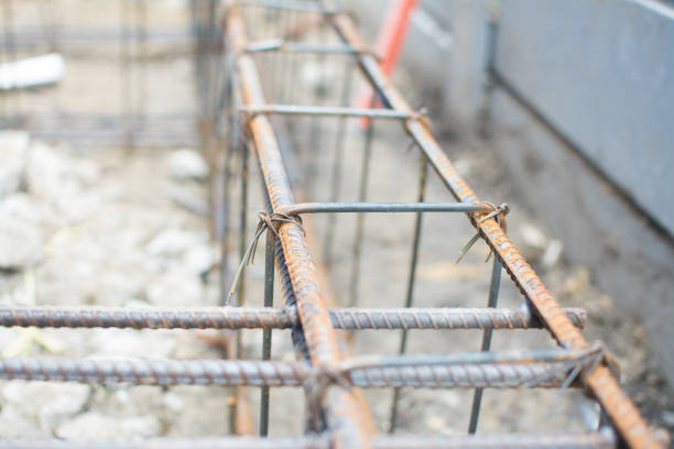 istock Steel tie of ground beam waiting for concrete work 1265621054