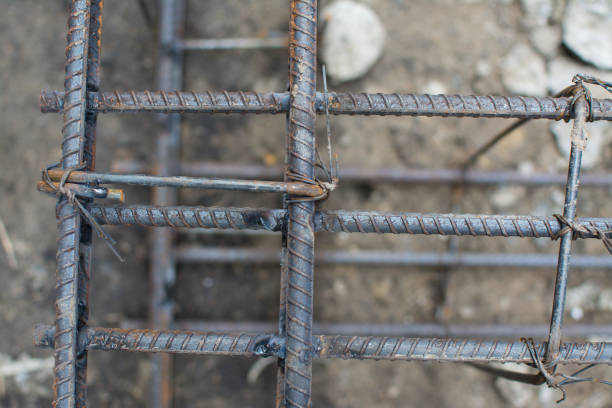 istock Steel tie of ground beam waiting for concrete work 1265621080