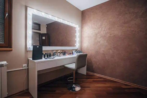 Beauty make up spa salon interior, no people.