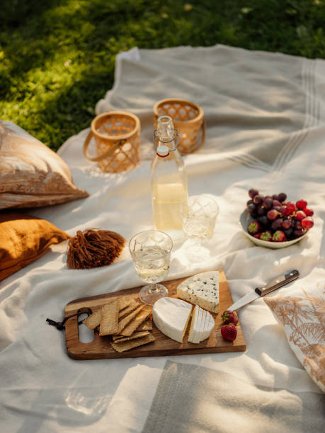 istock Wine and cheese picnic outdoors in summer 1265630068