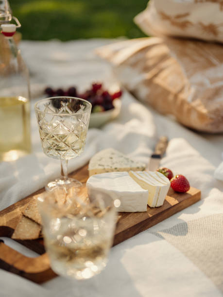 istock Wine and cheese picnic outdoors in summer 1265630335