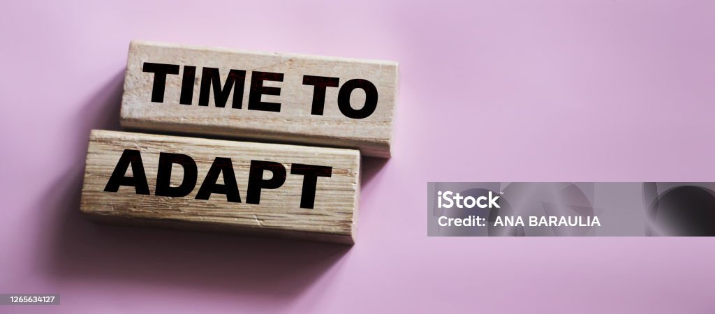 Time to adapt on Wooden blocks. new normal word concept. Business crisis concept Time to adapt words on Wooden blocks. new normal word concept. Business crisis concept Adaptation - Concept Stock Photo