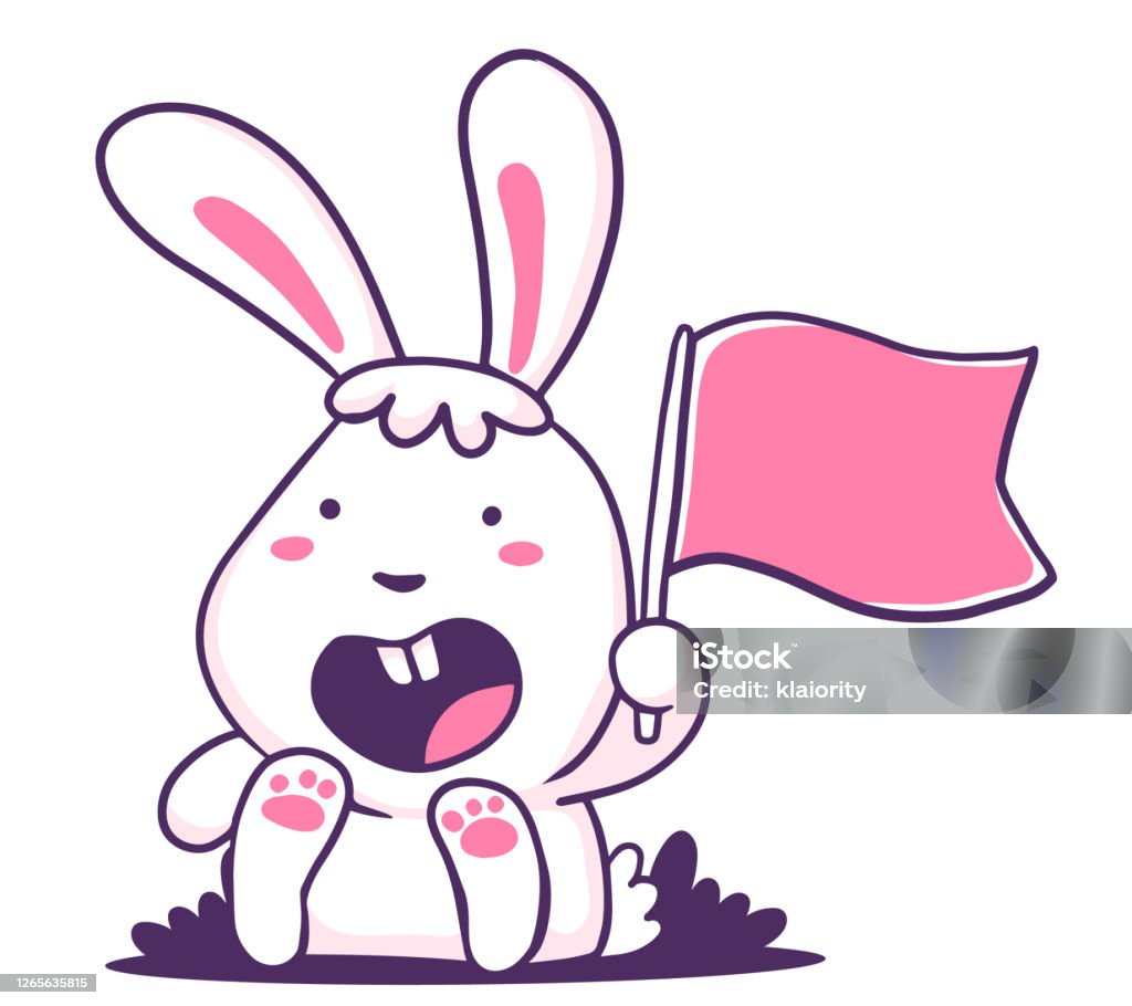 Vector Minh Họa Của Thỏ Trắng Hoạt Hình Đáng Yêu Cầm Cờ Chú Thỏ ...