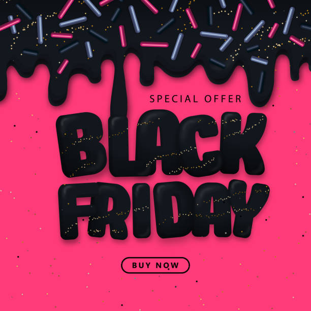 illustrazioni stock, clip art, cartoni animati e icone di tendenza di poster tipografico big sale black friday con sfondo rosa coriandoli dolci - pink backgrounds dark black