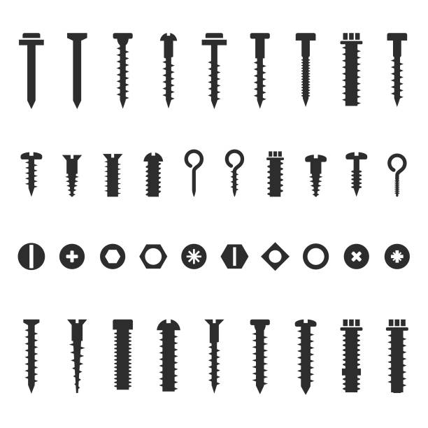 ilustrações de stock, clip art, desenhos animados e ícones de screws,nuts and bolts icon set - prego