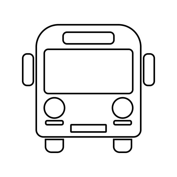 ilustraciones, imágenes clip art, dibujos animados e iconos de stock de school bus outline flat icon on white. - shuttle bus vector isolated on white bus