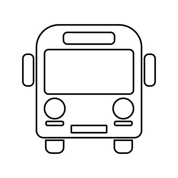 illustrazioni stock, clip art, cartoni animati e icone di tendenza di icona piatta del contorno dello scuolabus su bianco. - shuttle bus vector isolated on white bus