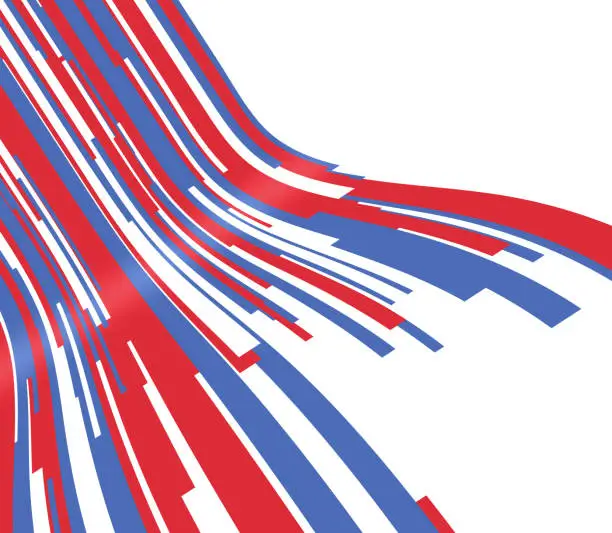 Vector illustration of Patriotic Red White and Blue Wave Lines Background