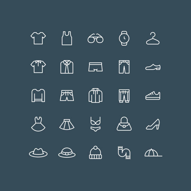 Clothes Icons Outline Editable Stroke Set of clothes outline vector icons. Editable stroke. white shirt black skirt stock illustrations