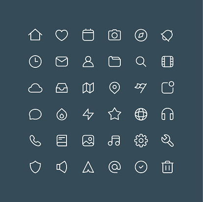 Set of user interface outline vector icons. Editable stroke.