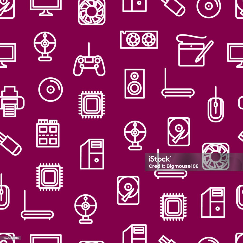 Computer Part Style Background Computer Components Concept Thin Line Seamless Pattern Background ...