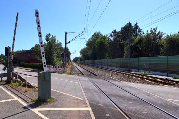 istock Multiple railroad tracks with junctions at a railway station in a perspective and birds view 1265655174