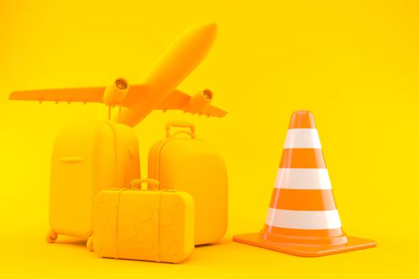 istock Travel background with traffic cone 1265655820