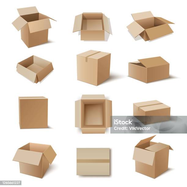 Boîtes En Carton Kraft Pour Produits De Stockage Articles Ménagers Emballage En Carton Conteneurs Dexpédition Vecteurs libres de droits et plus d'images vectorielles de Boîte