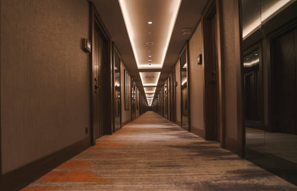 Hotel rooms corridor stock photo