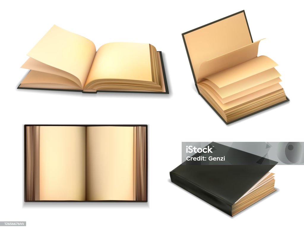 Ilustración de Libros Antiguos Abiertos Con Portadas Antiguas Páginas y más  Vectores Libres de Derechos de Libro - iStock