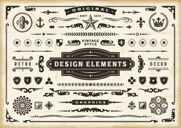 винтаж оригинальный дизайн элементы установить - frame ornate old fashioned shield stock illustrations