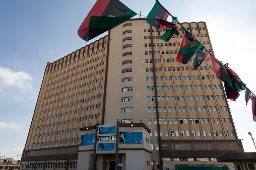 the exterior of the main governmental Central Postal and  communication building in Tripoli, Libya