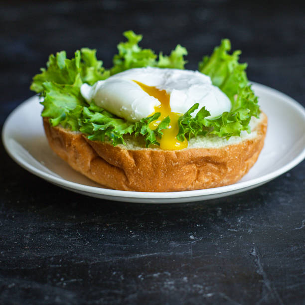 poached egg sandwich delicious snack ingredient natural product portion serving size organic eating healthy top view place for text copy space