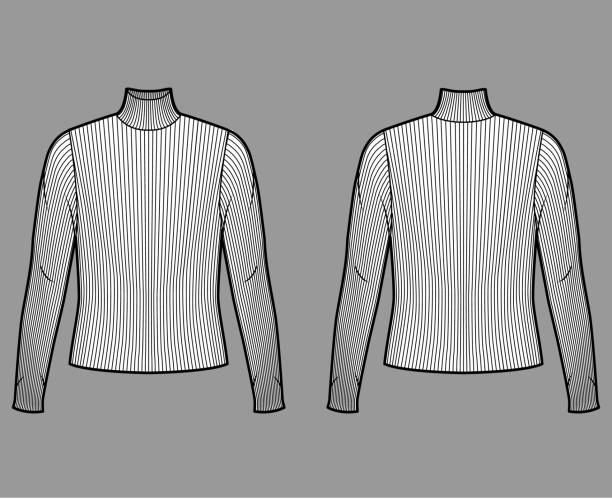 istock Turtleneck ribbed-knit sweater technical fashion illustration with long sleeves, oversized body 1265673492
