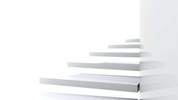istock Climb up the spiral staircase near the glossy wall, 3d rendering. Computer generated abstract background 1265676190
