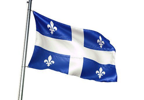 Quebec of Canada flag waving with white background 3d illustration