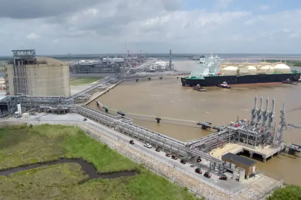 Photo of liquefied natural gas plant and a terminal for its transportatio
