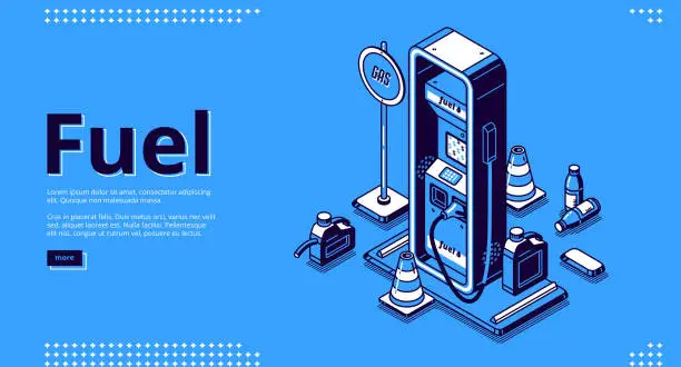 Vector illustration of Fuel, petroleum fueling service isometric landing