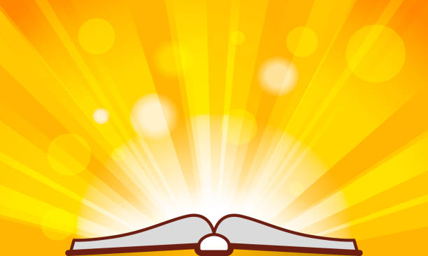 istock flat Line design graphic image concept of open book icon on sunburst or flash rays golden background 1265685321