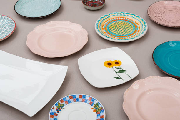 istock pink and colored antique plates 1265690131