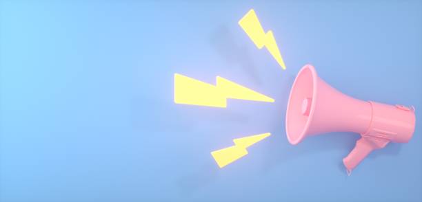 istock Realistic isolated pink megaphone on pastel blue background with lightning. Advertisement idea. Conceptual illustration with copy space. 3d rendering 1265692553