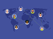 istock Illustration of diverse peers networking on world map 1265698619