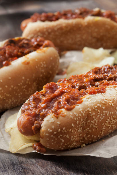 istock Chili dog with Potato Chips 1265704860