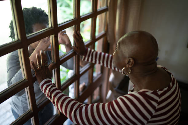 Family visiting grandmother during quarentine