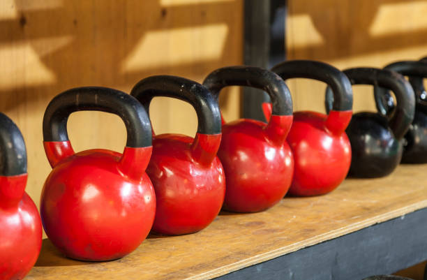 istock Different gym items on a rack in a gym. 1265756310