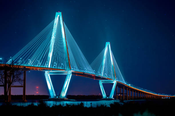 istock Cooper River Bridge at night in South Carolina 1265759503