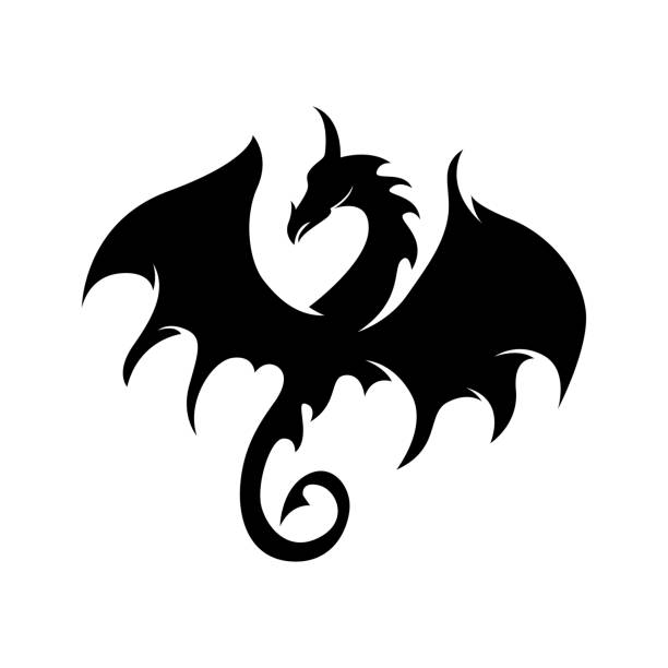 dragon illustration symbol design vorlage vektor - dragon stock-grafiken, -clipart, -cartoons und -symbole
