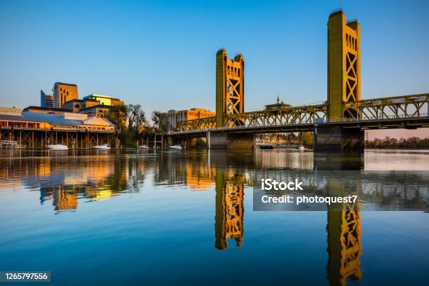 Sacramento At Sunset Stock Photo - Download Image Now - Sacramento, California, Sacramento River