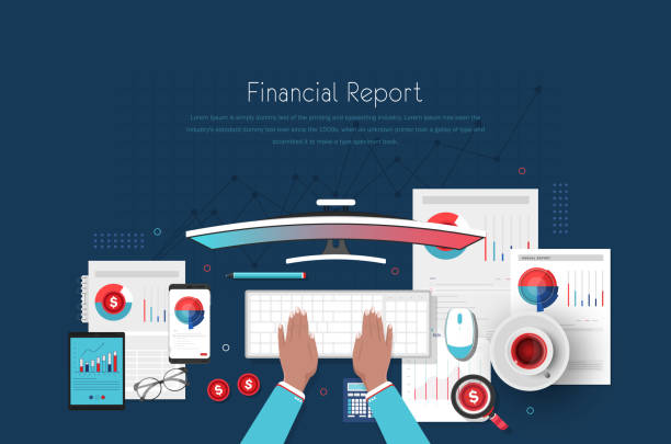 ilustracja giełdowa analityka danych - scrutiny analyzing finance data stock illustrations