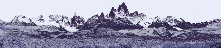Gradient Map of purple, gray, and white applied to Mount Fitz Roy, wide-angle view.