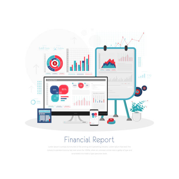 monitorowanie wykresu raportu i analizowanie biznesowe ilustracji stockowej - scrutiny analyzing finance data stock illustrations