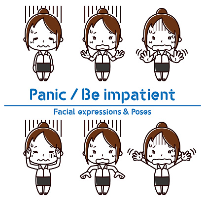 Impatient Expression Facial Expressions Poses Set Panic Be Impatient Female Office Worker ...