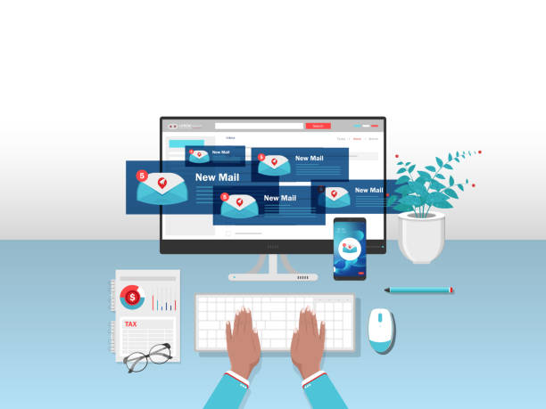 istock Businessman receives an e-mail from a laptop stock illustration 1265846936